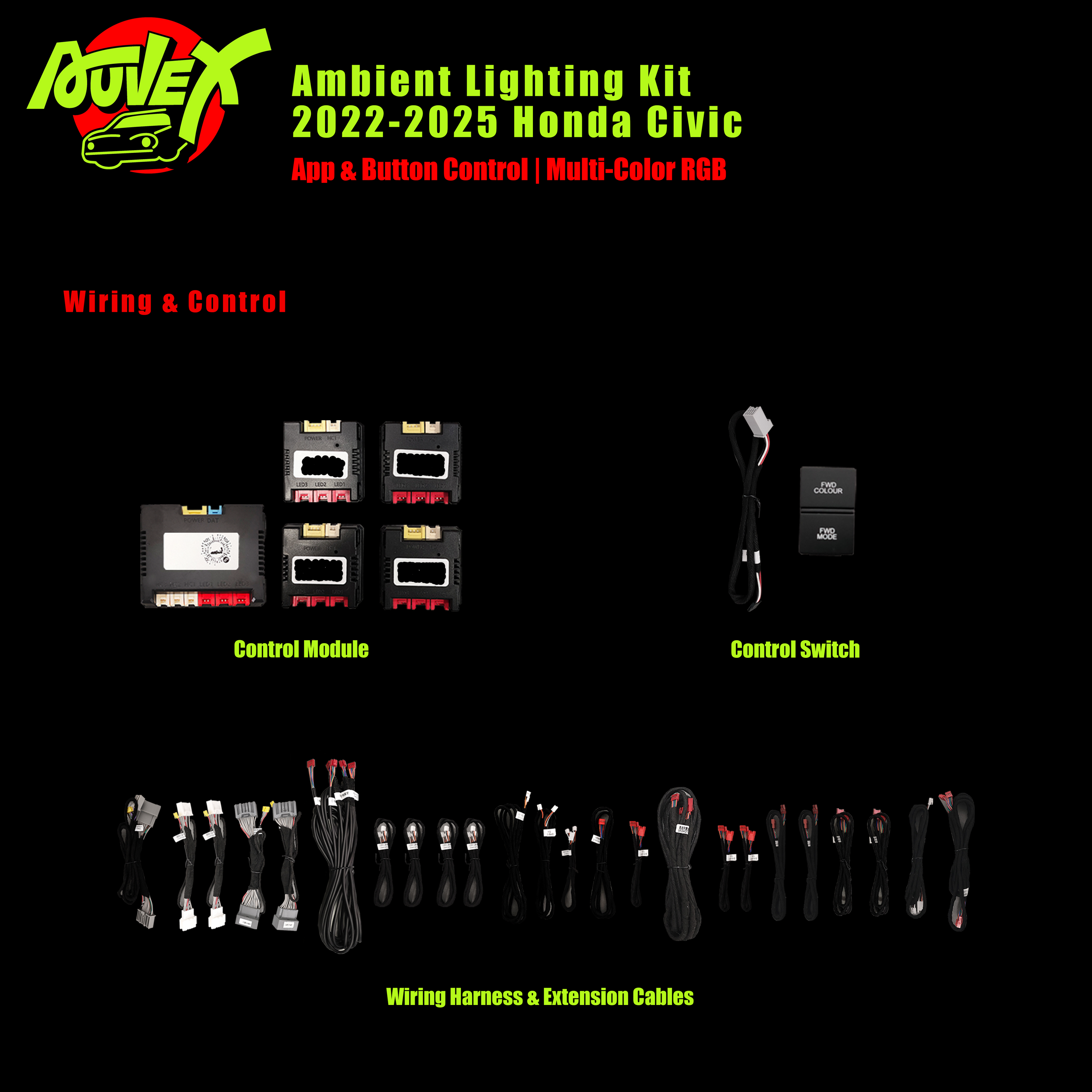 Auvexauto Honda Civic (2022–2025) Ambient Lighting Kit | 33-LED Dynamic Phantom (Full Configuration)