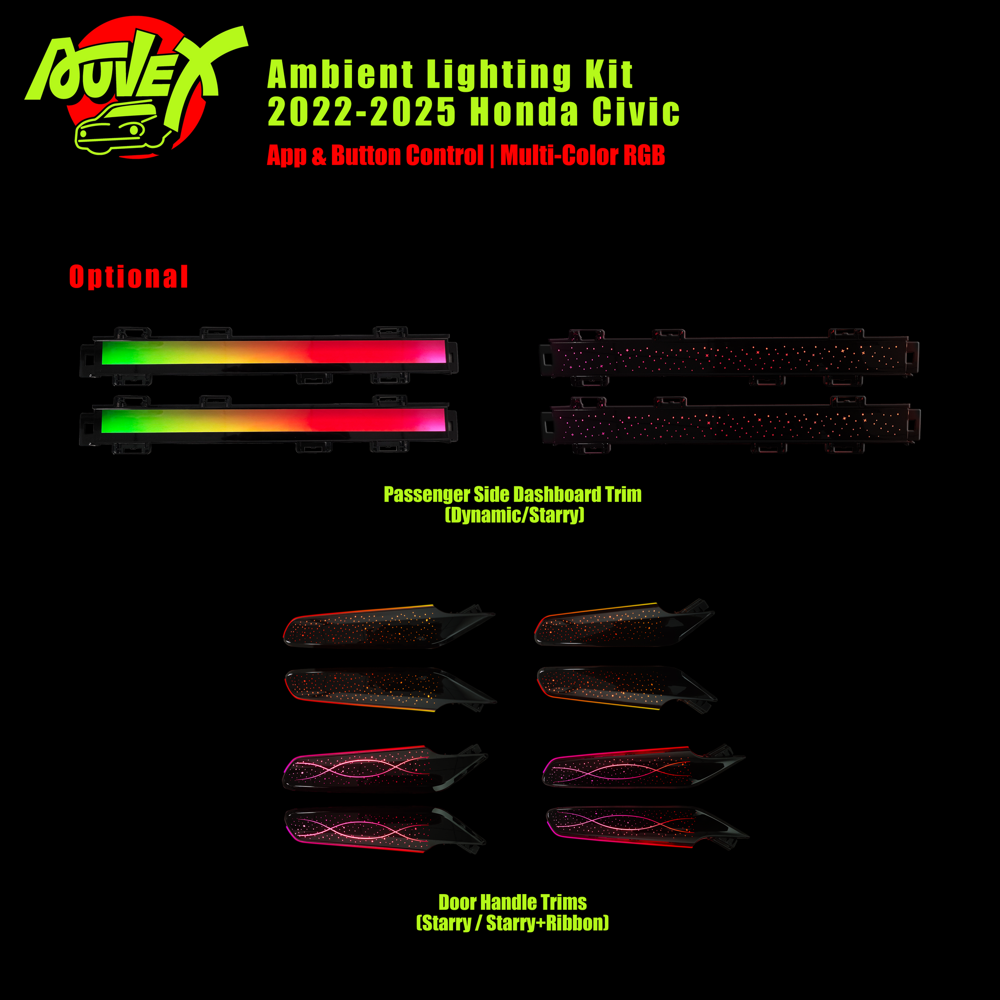 Auvexauto Honda Civic (2022–2025) Ambient Lighting Kit | 33-LED Dynamic Phantom (Full Configuration)