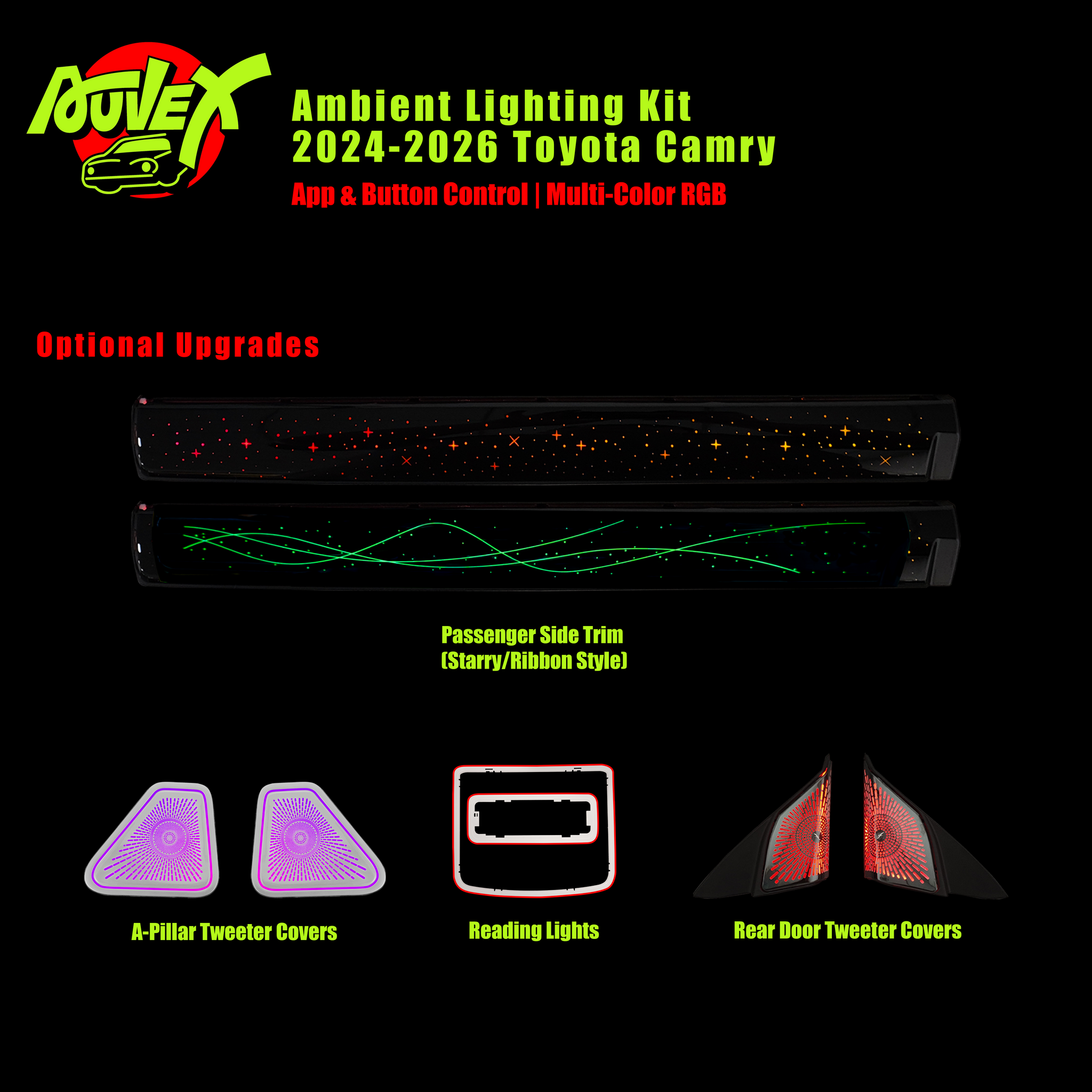 Auvexauto Toyota Camry (2024–2026) Ambient Lighting Kit | 33-LED Phantom / RGB Multi-Zone Interior Light System