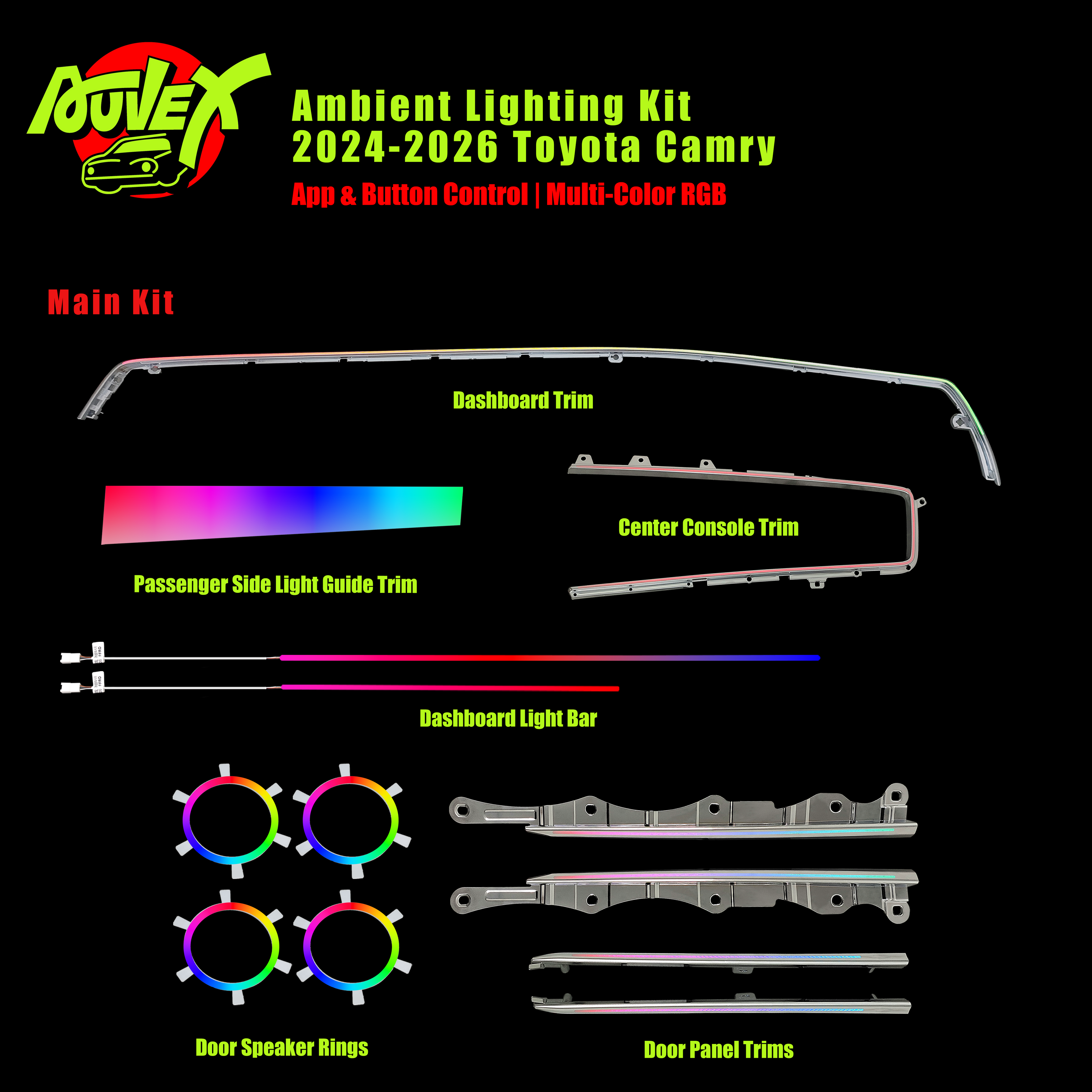 Auvexauto Toyota Camry (2024–2026) Ambient Lighting Kit | 33-LED Phantom / RGB Multi-Zone Interior Light System