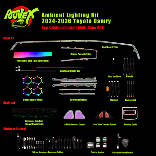 Auvexauto Toyota Camry (2024–2026) Ambient Lighting Kit | 33-LED Phantom / RGB Multi-Zone Interior Light System